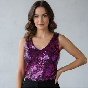NWT Vibrant Pink and Purple Sequin Top